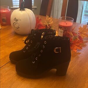 Elegant Black Ankle Boots with Gold Buckle